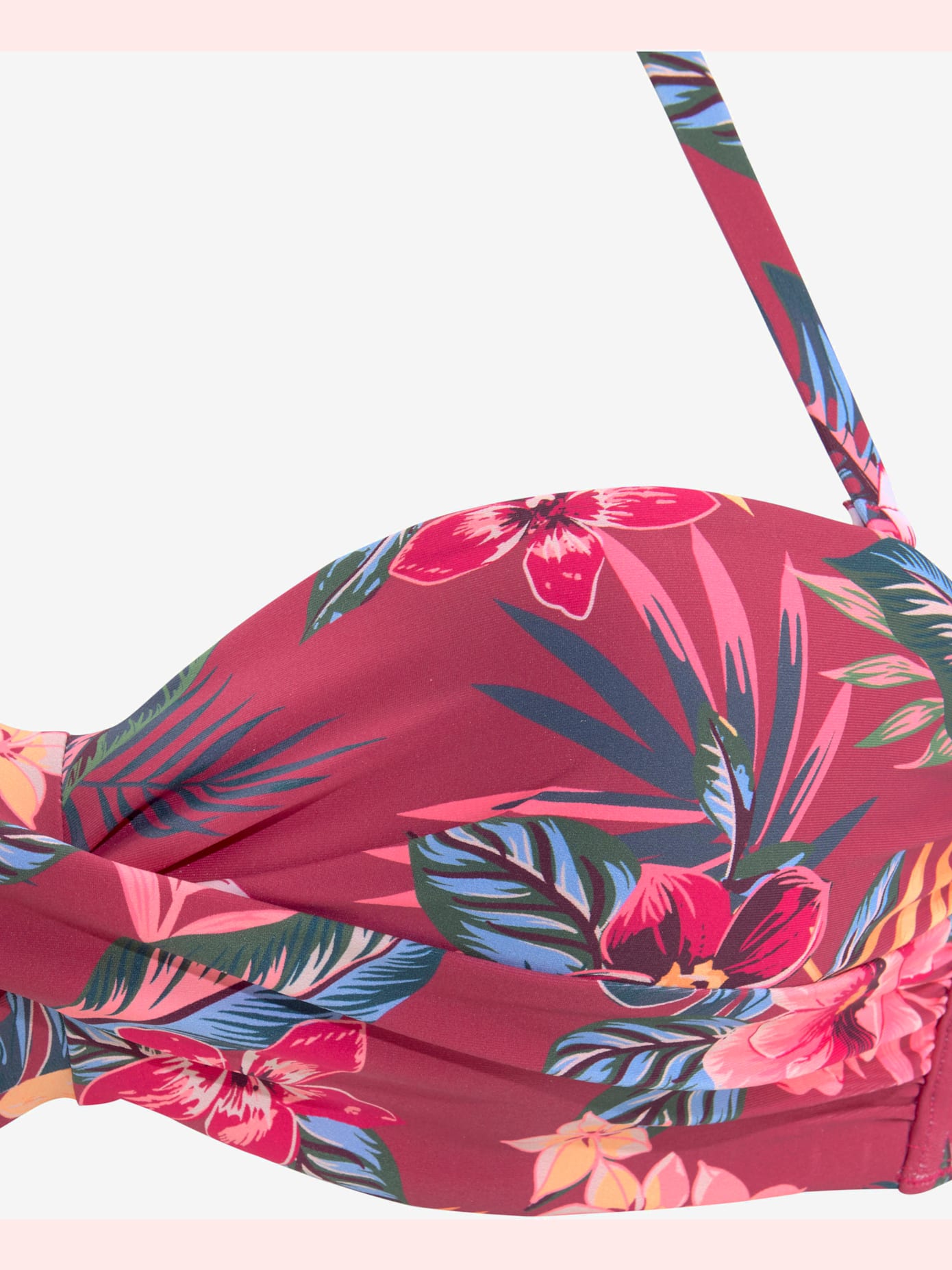 Haut de bikini bandeau à armatures imprimé tropical