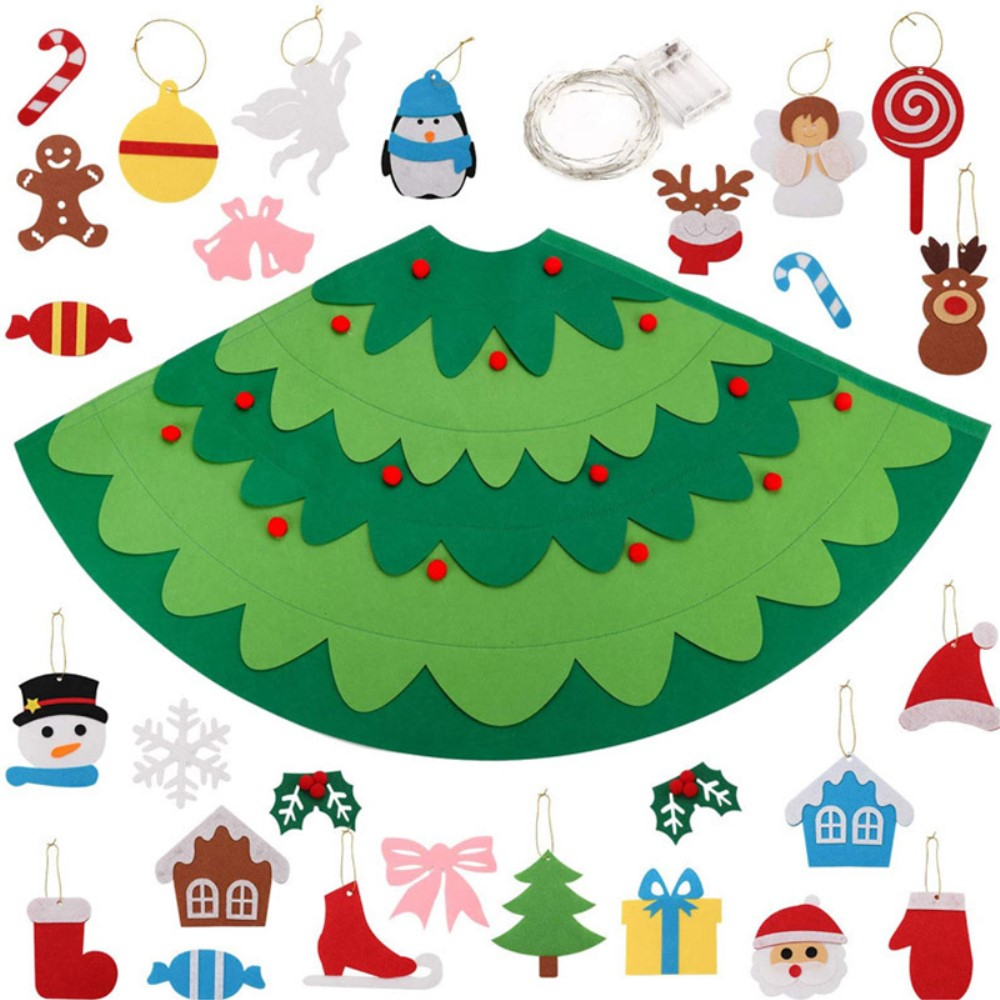(30-tlg. Set) 75x48cm Kinder Spielzeug Christmas Tannenbaum Deko Filz Weihnachtsbaum   Deko Figuren   LED Lichterkette