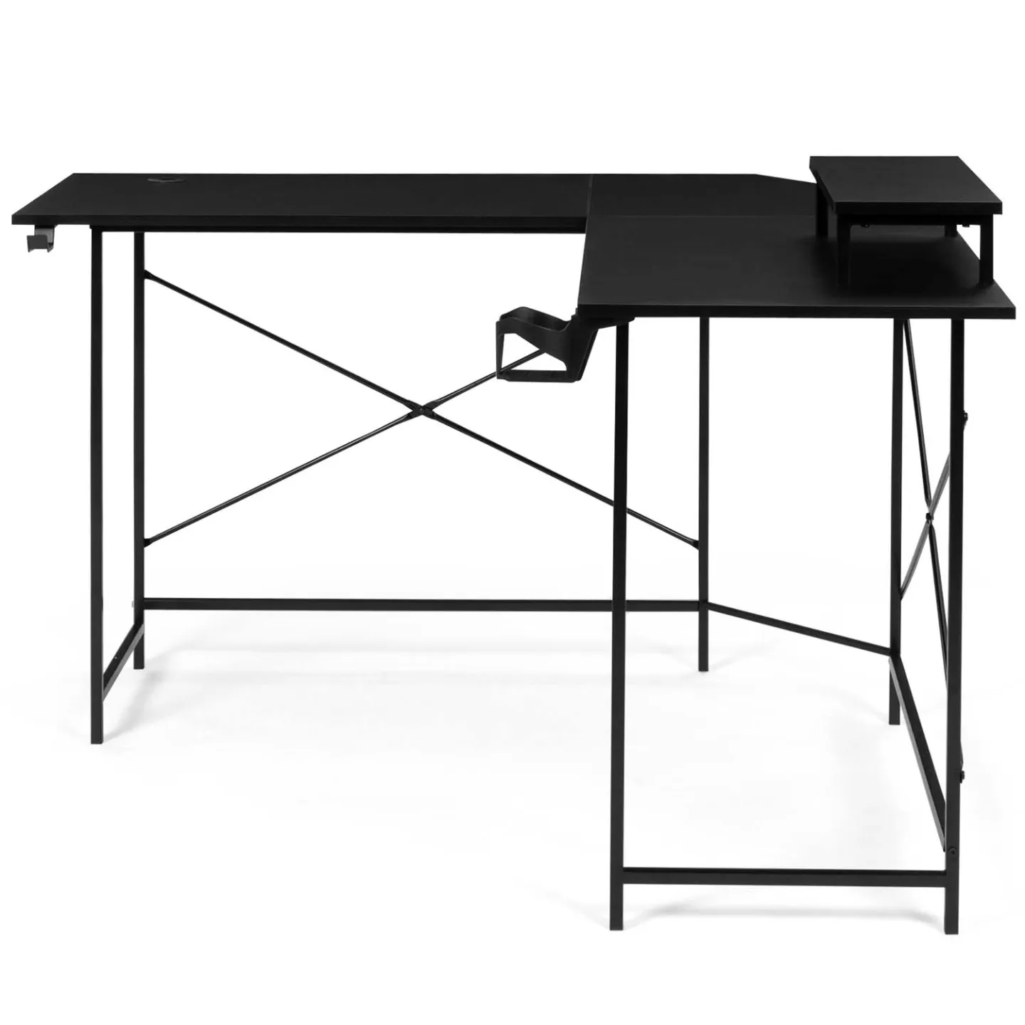 Bureau gaming d'angle noir ALEXIS support pour écran porte gobelet et accessoires