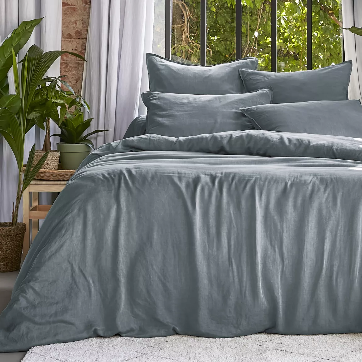Housse de couette lyocell Tencel™ lavé (200 x 200 cm) Olivia Bleu stone