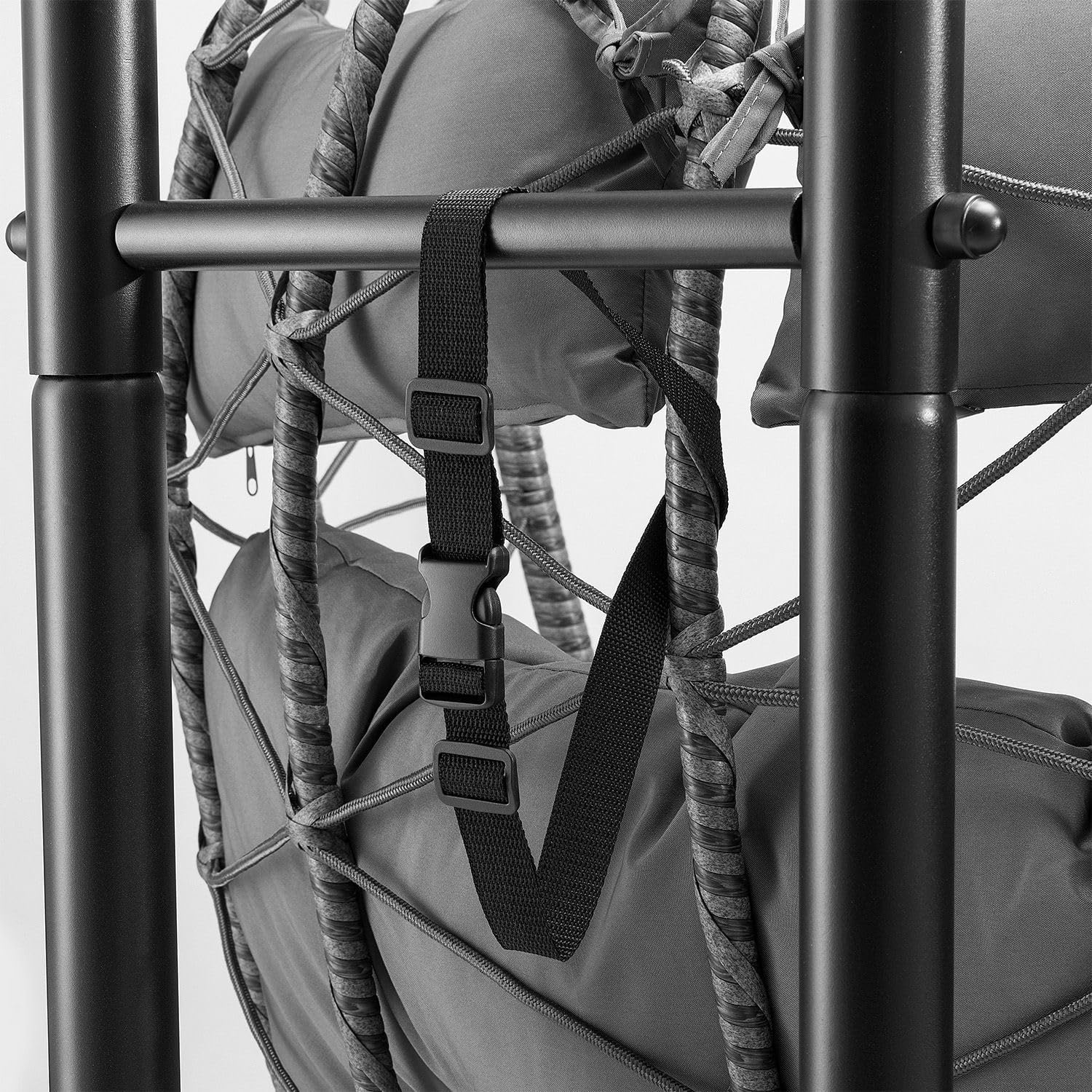 Juskys® Doppelhängesessel Aria - Polyrattan Hängesessel mit Gestell & Kissen - Schaukel für Zwei Personen - Outdoor Indoor Sessel - XXL Korb Grau