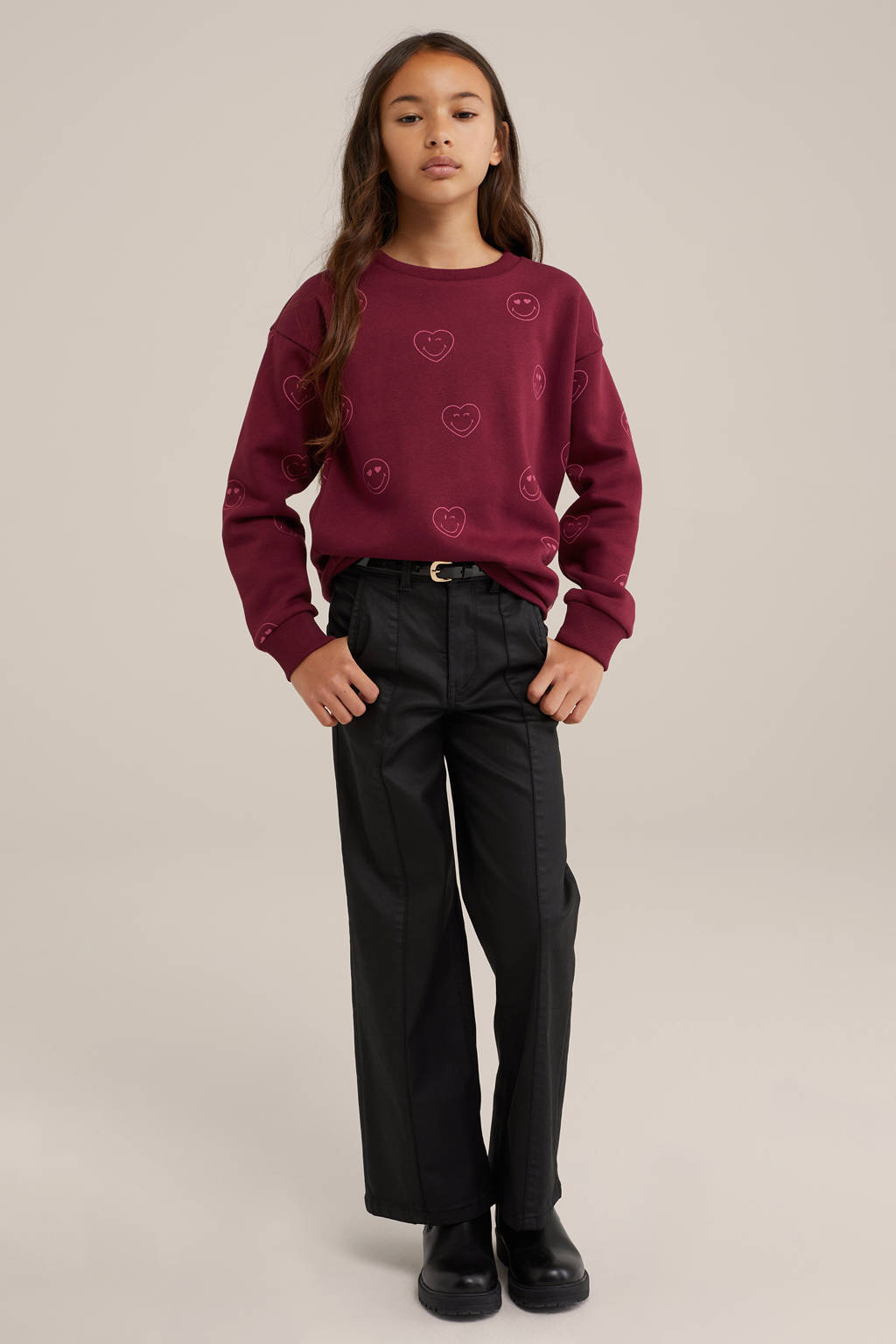 WE Fashion sweater met all over print donkerrood/roze