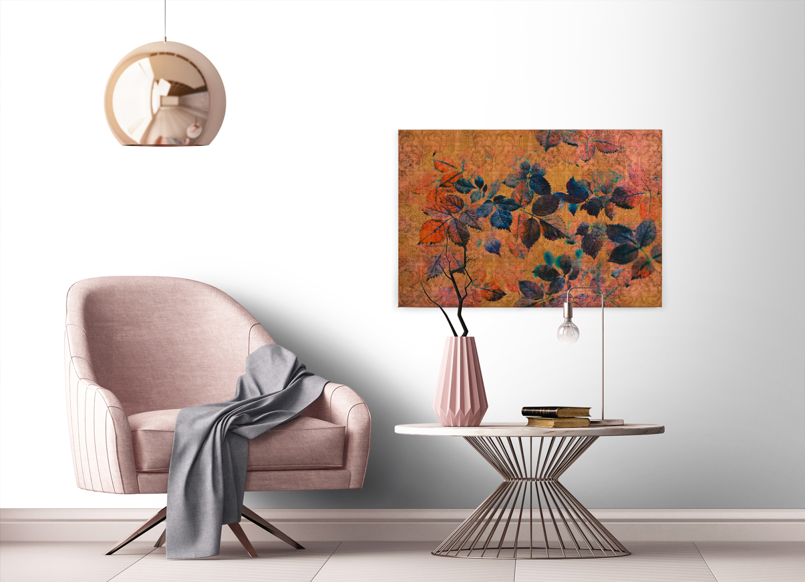 Leinwandbild FLORALDESIGN - orange-blau - 90x60 cm
