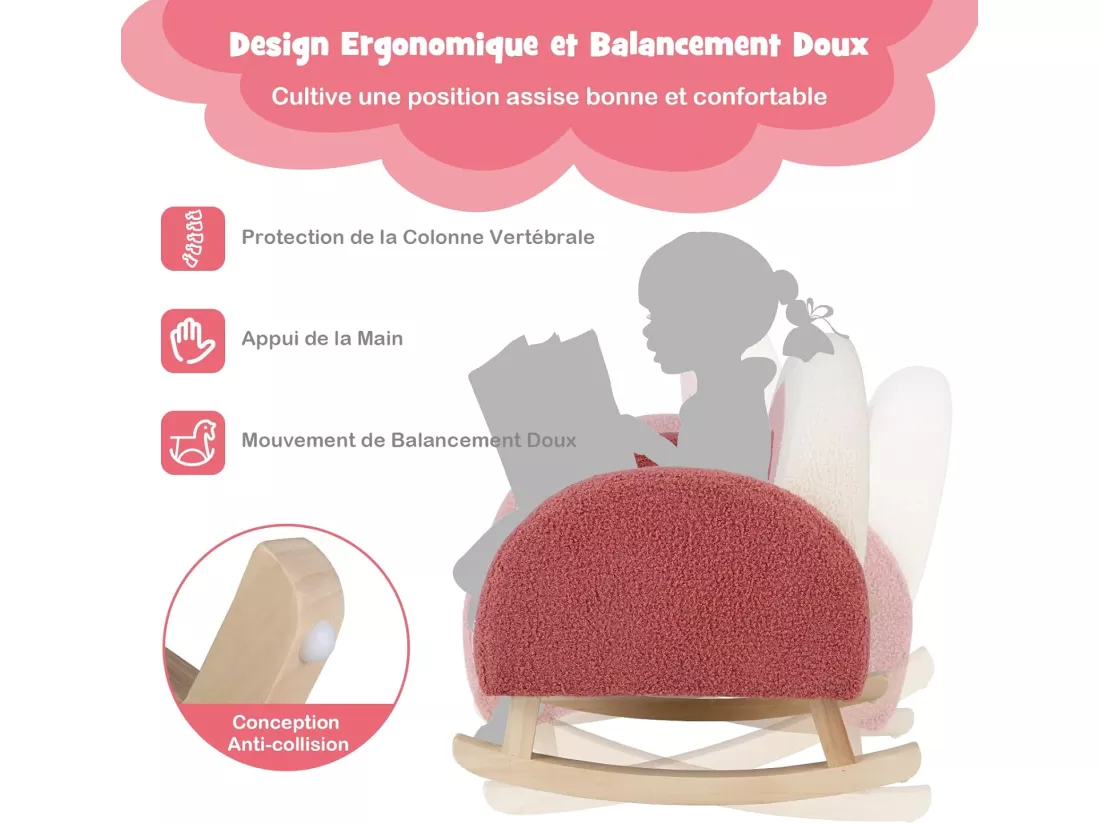 Fauteuil à Bascule Enfant, Fauteuil en Peluche Moderne avec Pieds en Bois de Peuplier à Bascule Massif, Design Anti-Renversement, Aspect Mignon, pour Enfant de 3 à 5 Ans