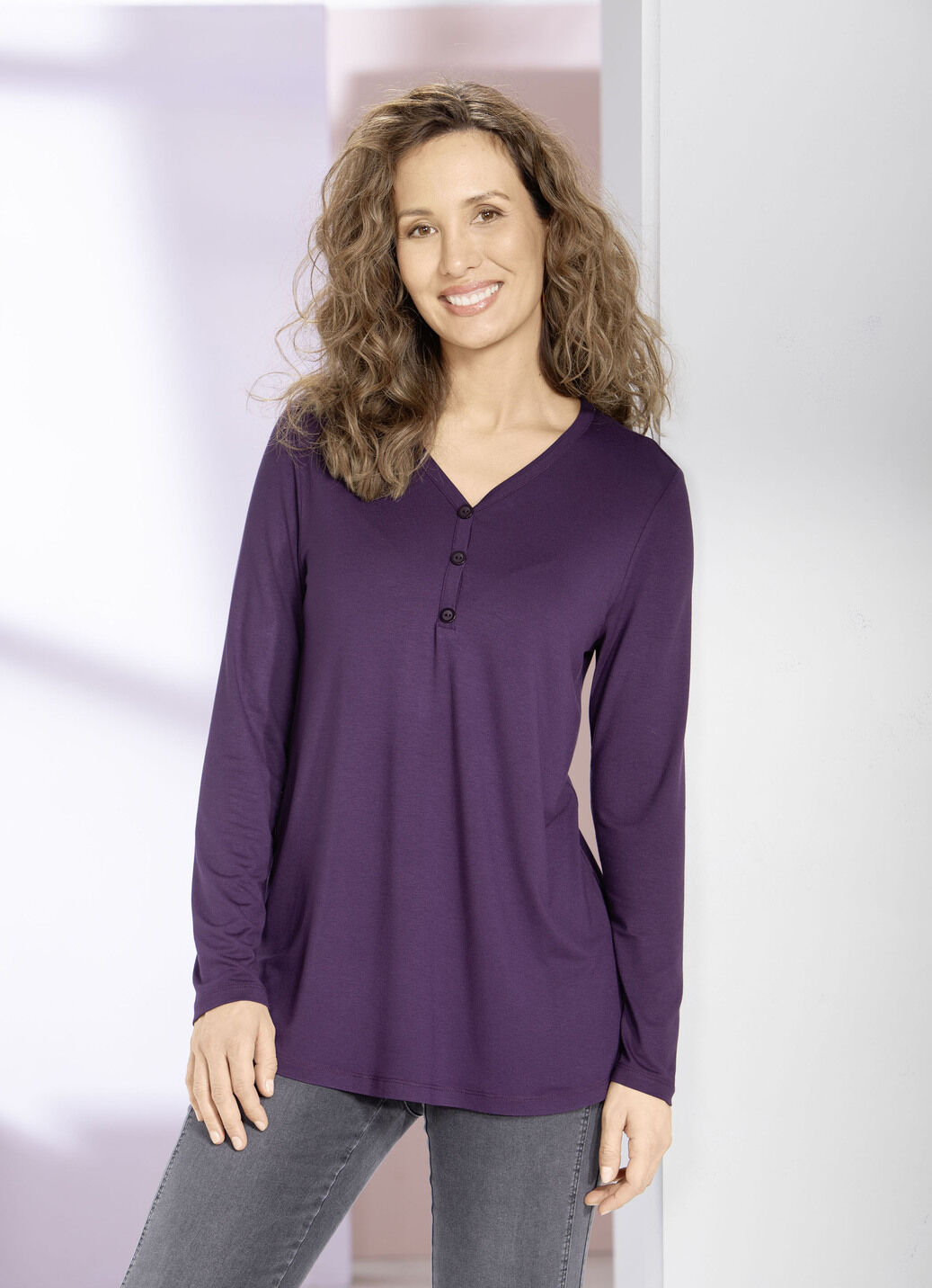Shirt-Tunika mit kurzer Knopfleiste