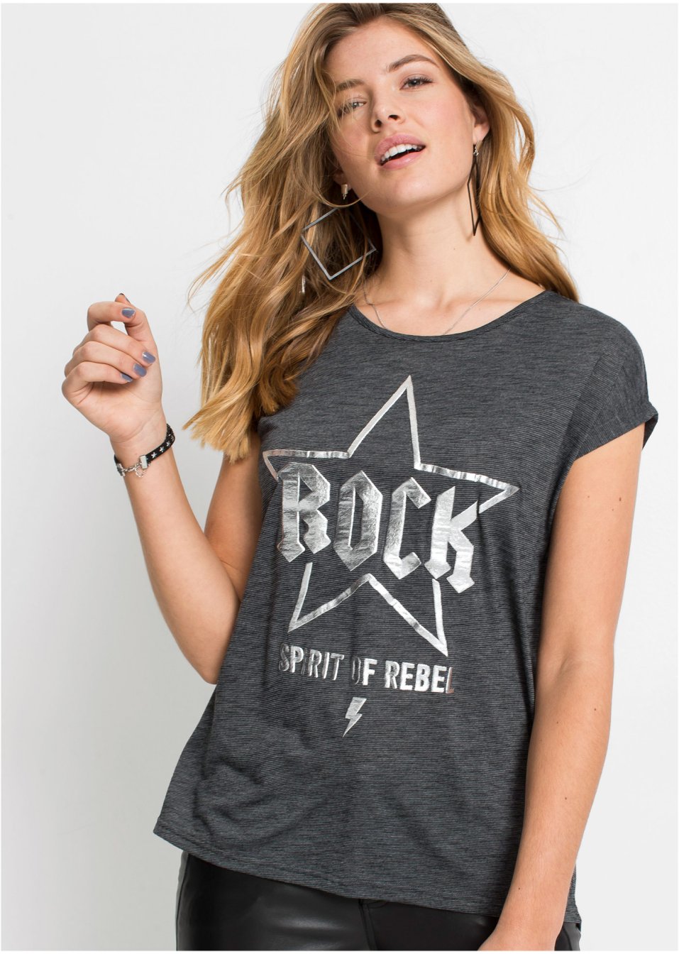 T-shirt long à imprimé argenté
