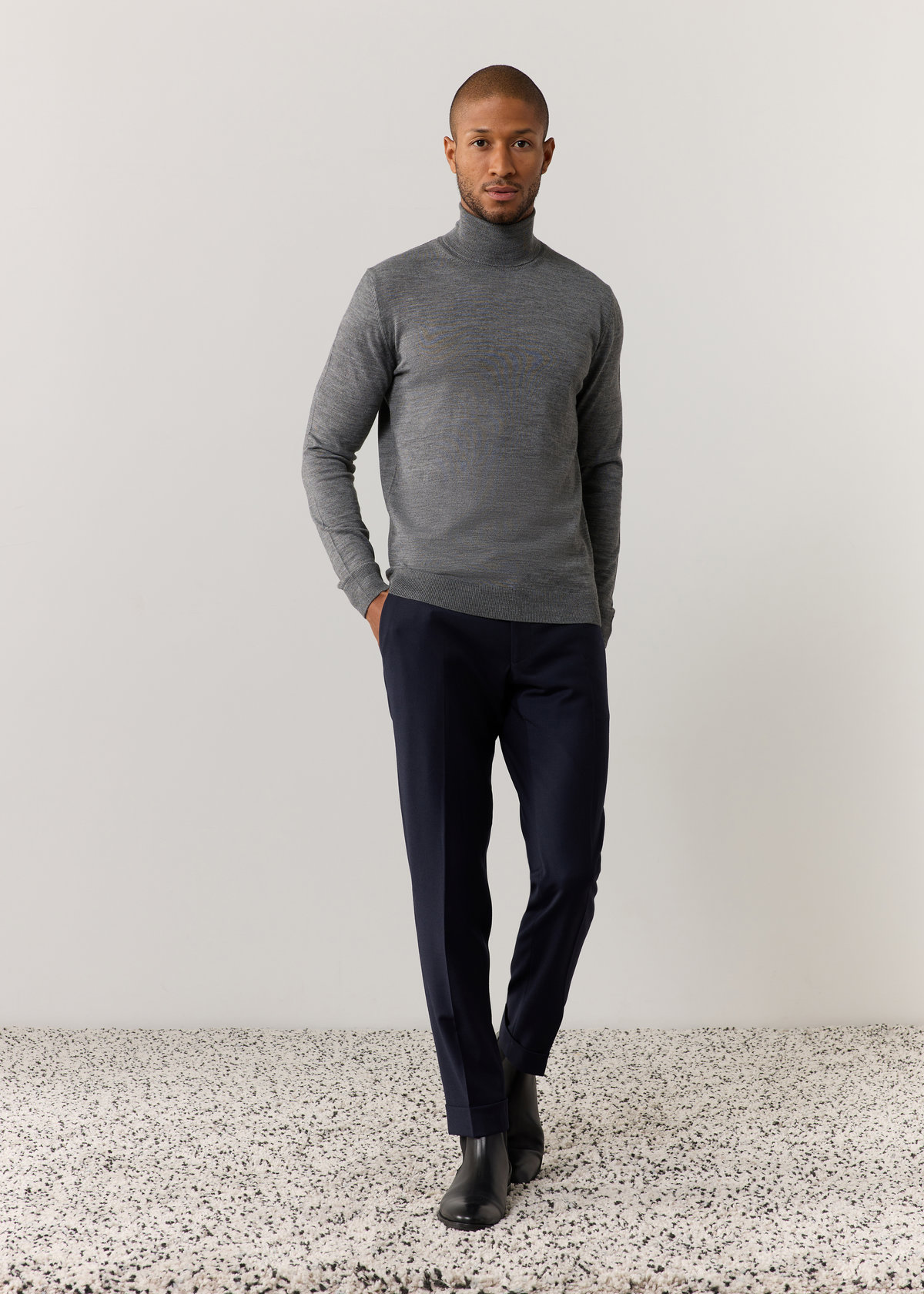 Pantalon coordonnable Slim en laine mélangée unie bleu marine