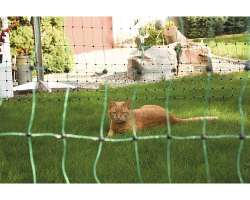 Net voor katten, kleine honden, konijnen, 25 m, 9 palen, elektrisch, groen