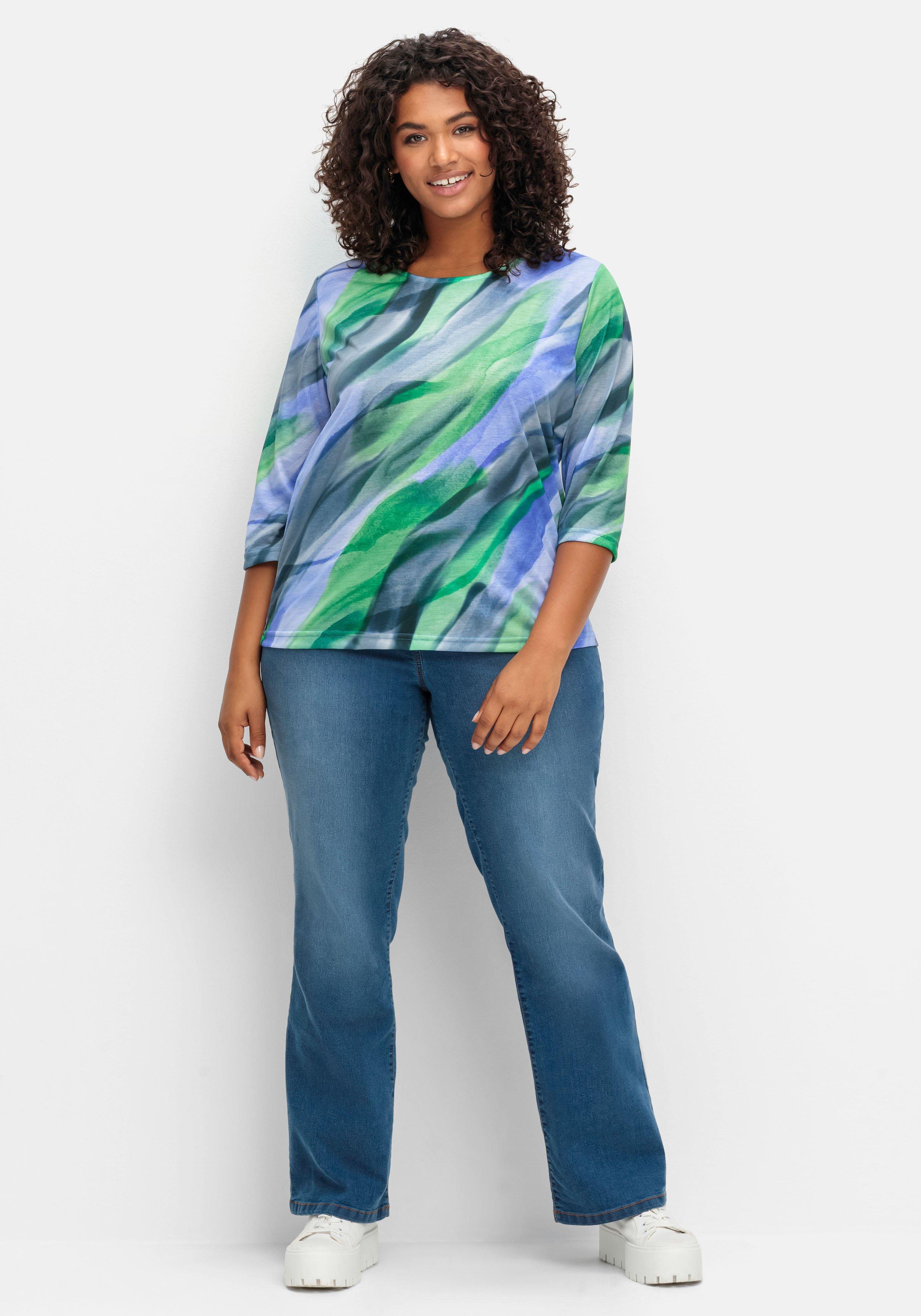3/4-Arm-Shirt mit Alloverdruck in gebatikter Optik