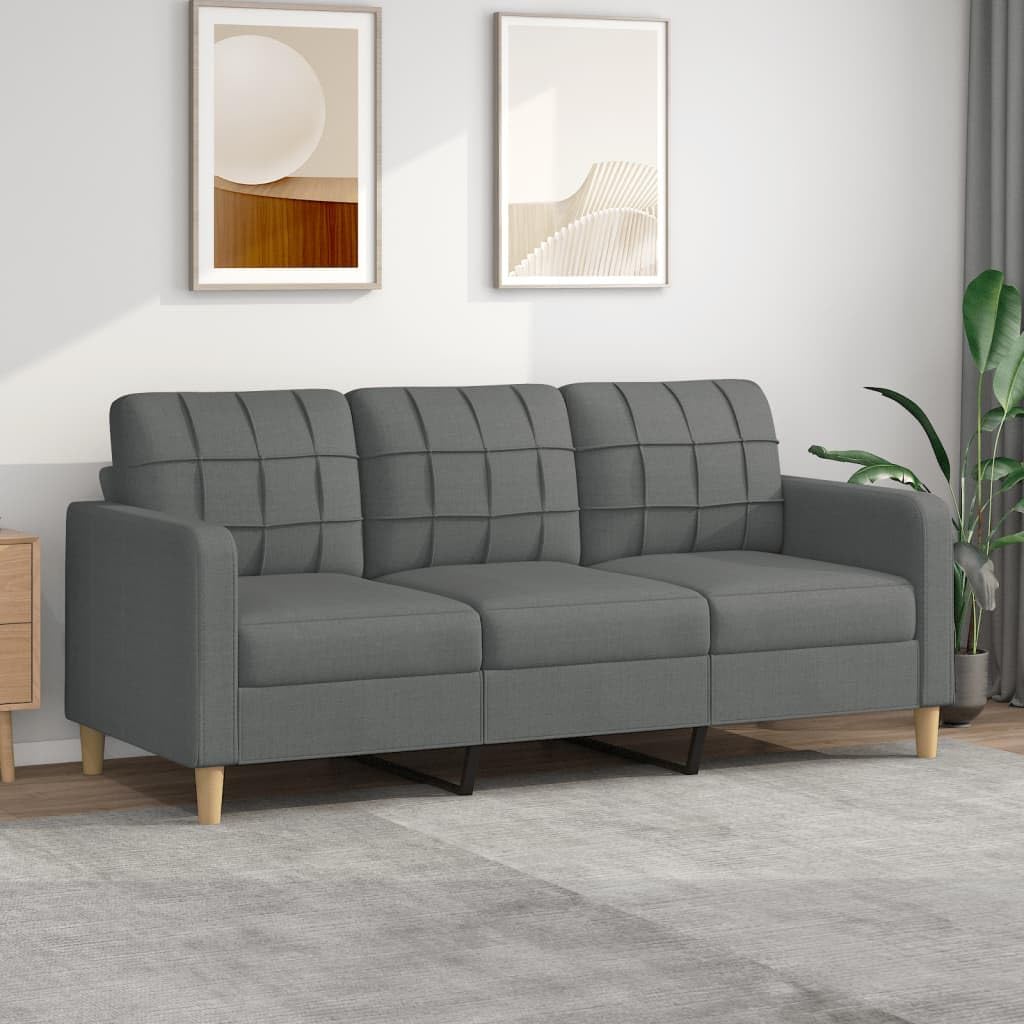 3-Sitzer-Sofa Couch für Wohnzimmer, Polstersofa mit Metallgestell, Loungesofa Zweisitzer Wohnzimmersofa Wohnzimmermöbel Dunkelgrau 180 cm Stoff