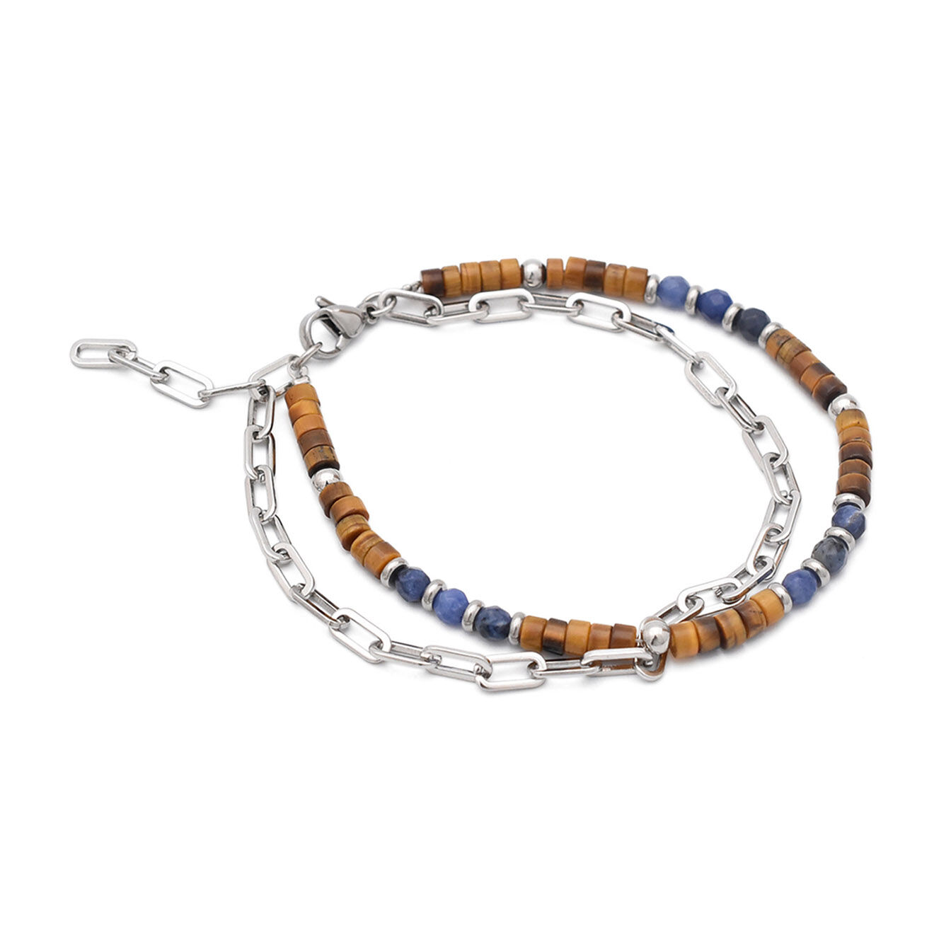 Rockstone Bracelet en Acier & Perles argenté/marron/bleu