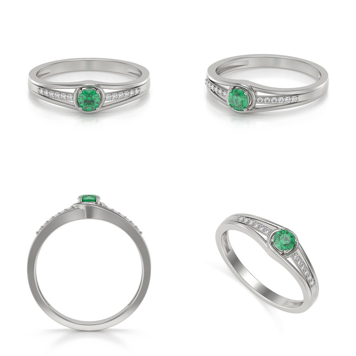 Bague ADEN Or 585 Blanc Emeraude et diamants 2.295grs