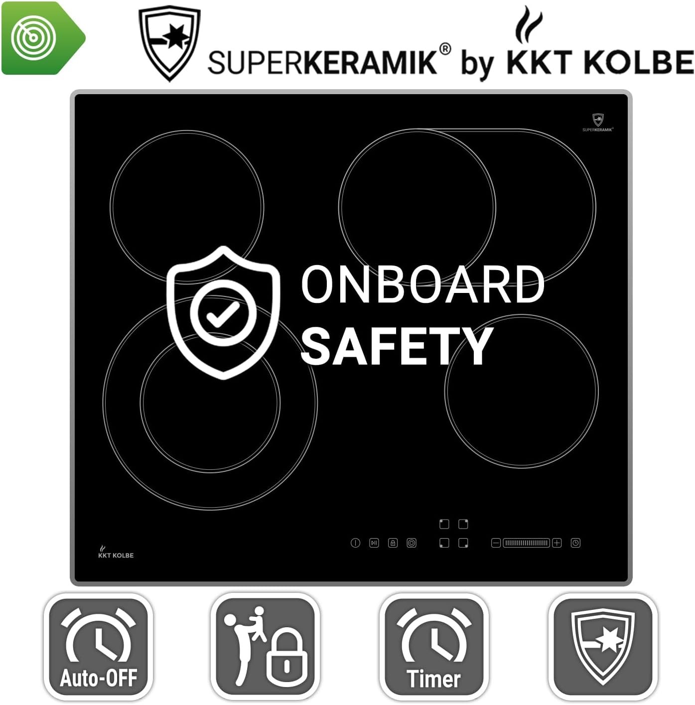 KKT KOLBE Glaskeramik Kochfeld 60 cm | Autark | 6,6 kW | 4 Zonen | 9 Stufen | Bräterzone | Dualkochzone | Slim-Designrahmen | Touch Slider | Timer | CH5901AL