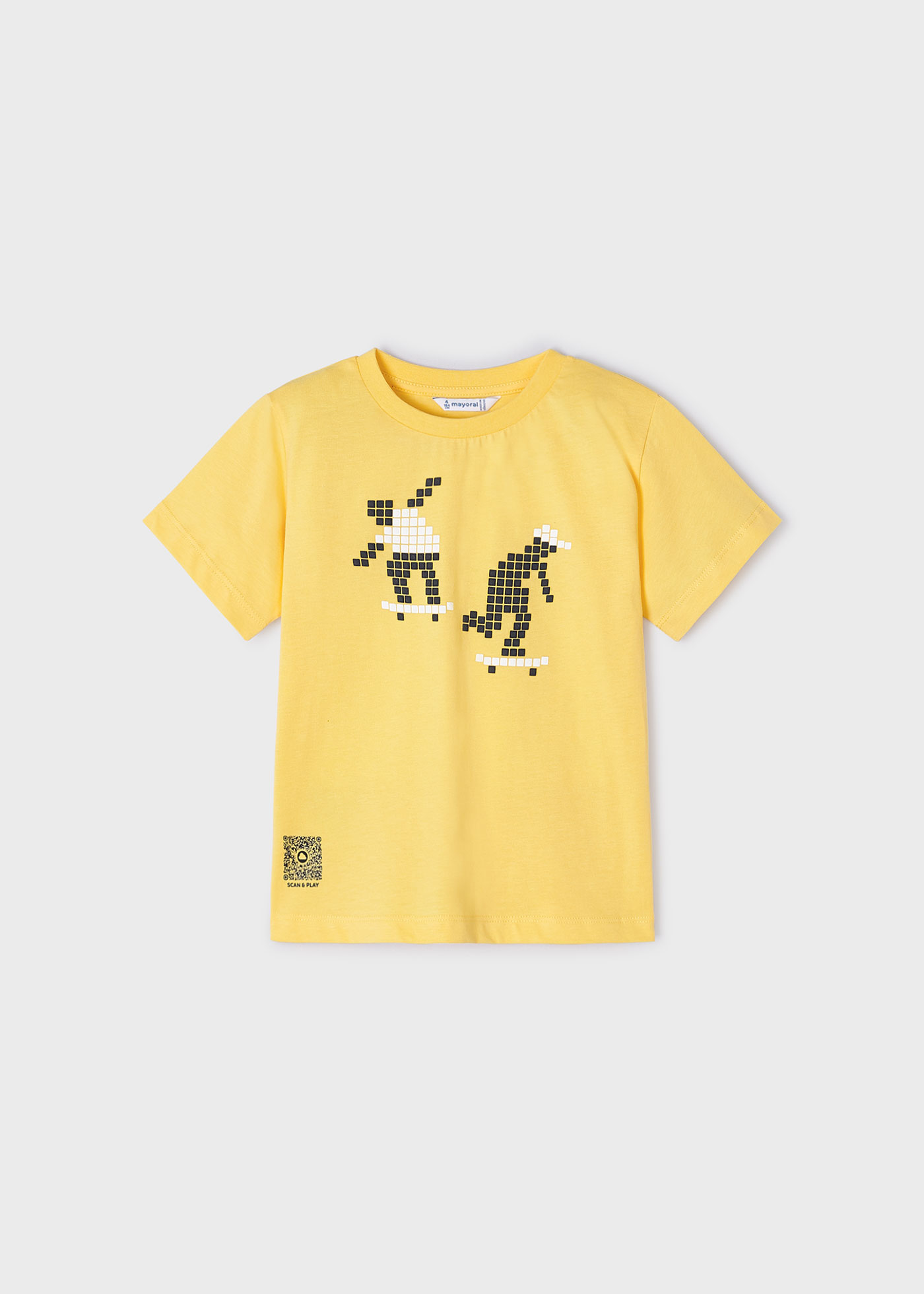 Camiseta interativa Better Cotton com QR Code para meninos, cor páprica.