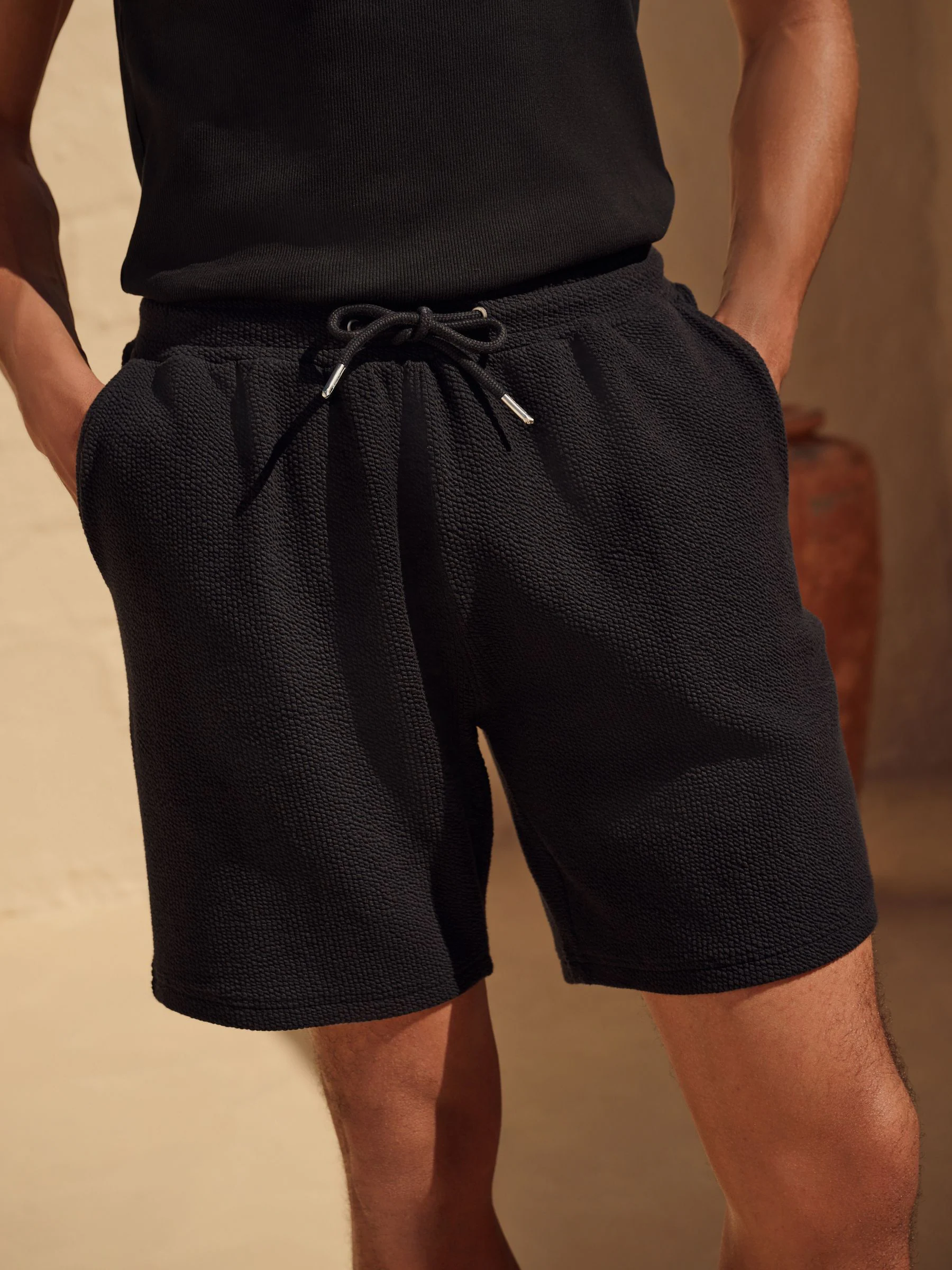 Zwart - Jersey seersucker shorts