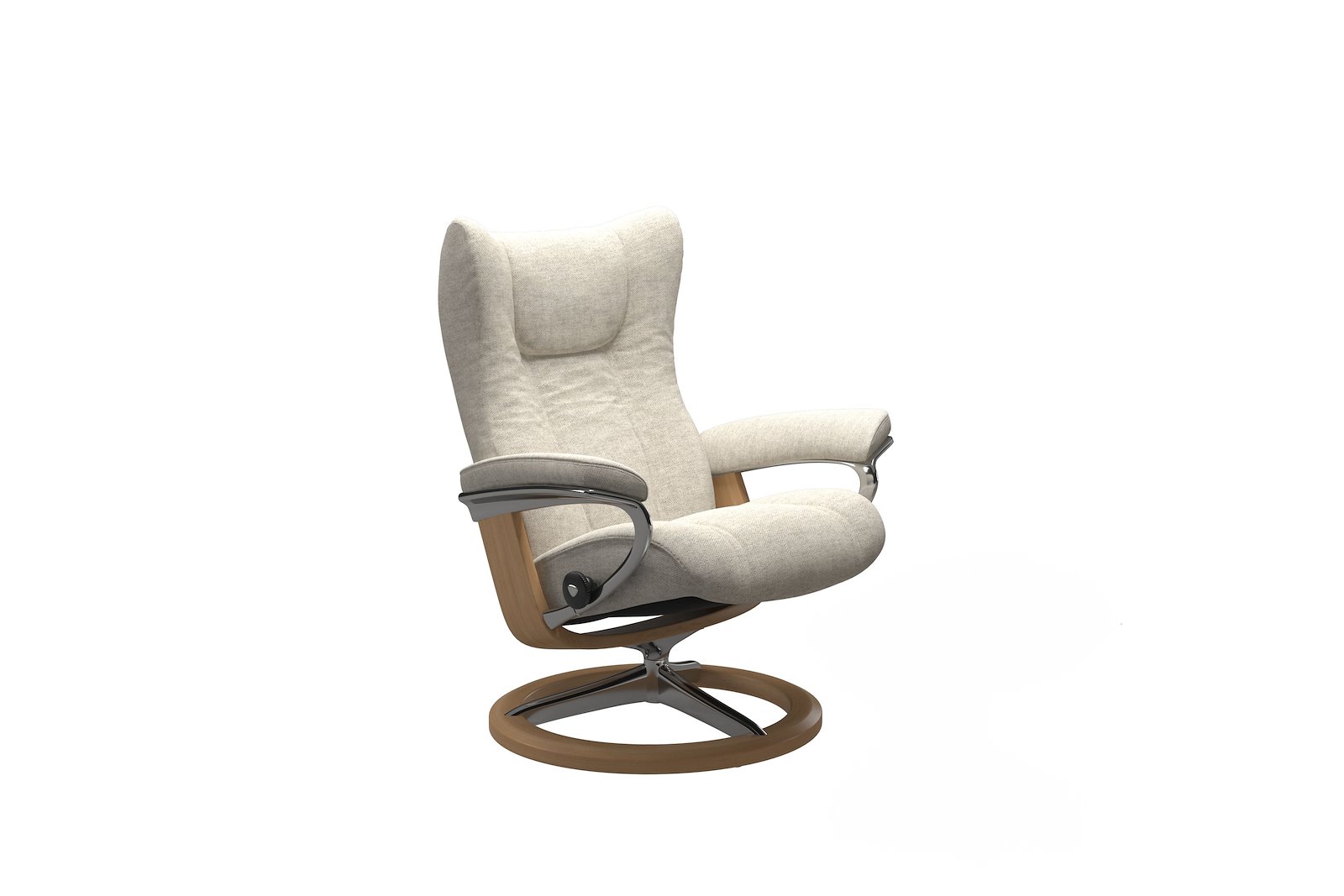 Wing lenestol Tekstil Peony Beige - Signature Chrome - Eik