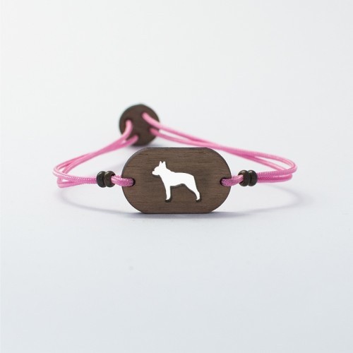 Pulseira de madeira rosa personalizável para Boston Terrier/Bulldog Francês