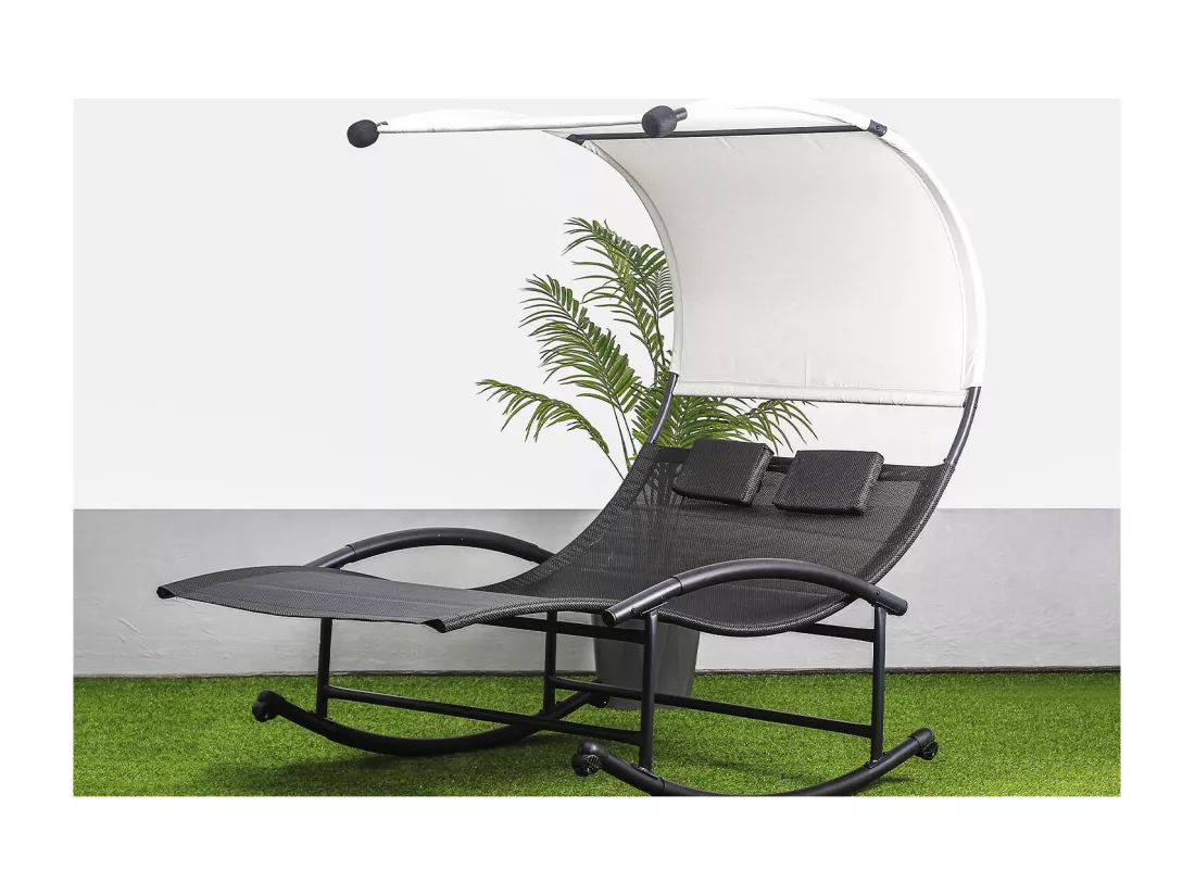 Transat de jardin double avec auvent noir écru ESSAOUIRA