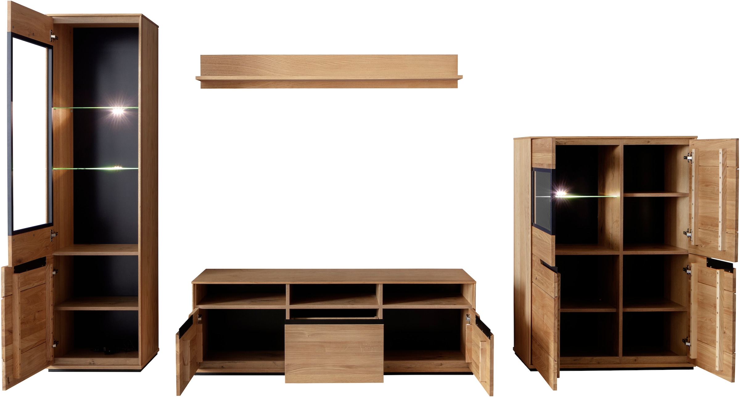 MCA living Wohnwand »Araya Wohnkombination I« Komplett-Set, optional: Glaskantenbeleuchtung, 4 Stk. tlg.