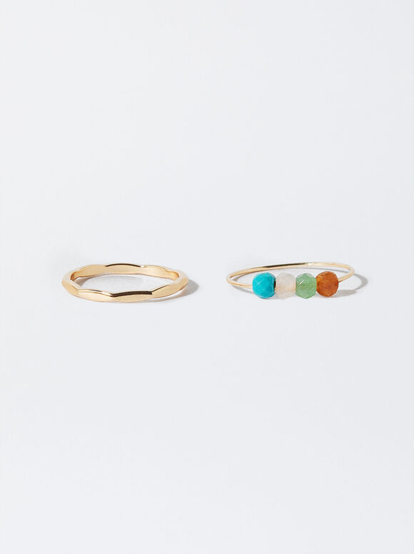 Conjunto De Anillos Con Piedra - Verde