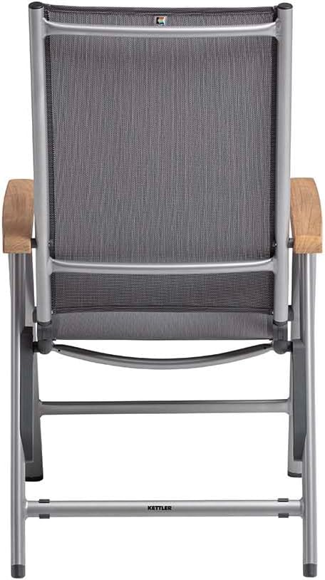 KETTLER Cirrus mehrfach Verstellbarer Multipositionssessel | Gartensessel Gestell Silber | wetterfestes Outdoorgewebe anthrazit-grau | Gartenstuhl mit Armlehne aus zertifiziertem Teak-Holz