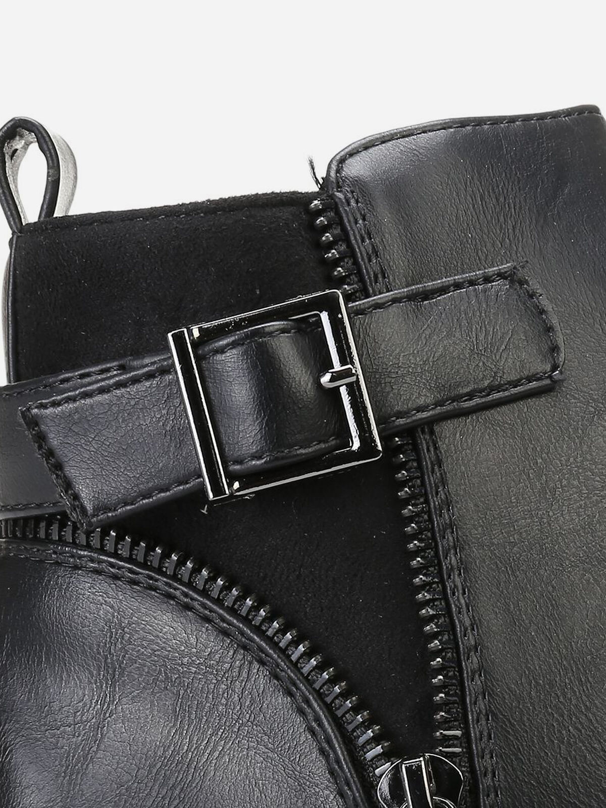 Bottines bi-matières zippées et à boucle- Noir