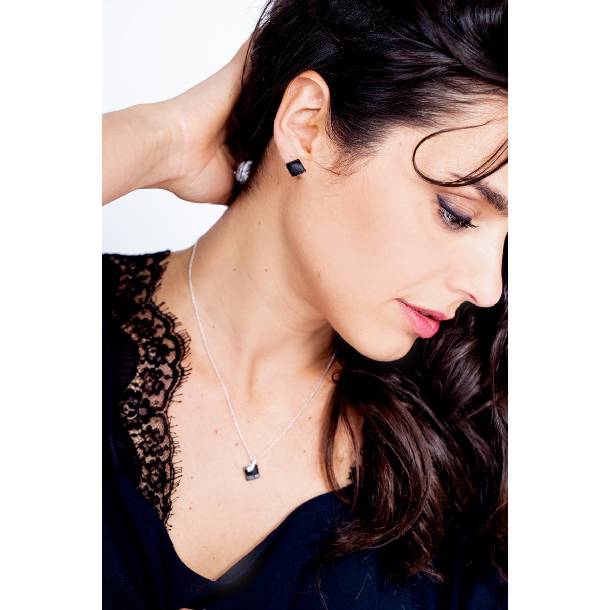 Boucles d'oreilles clous en Argent 925 millièmes et céramique - blanc brillant