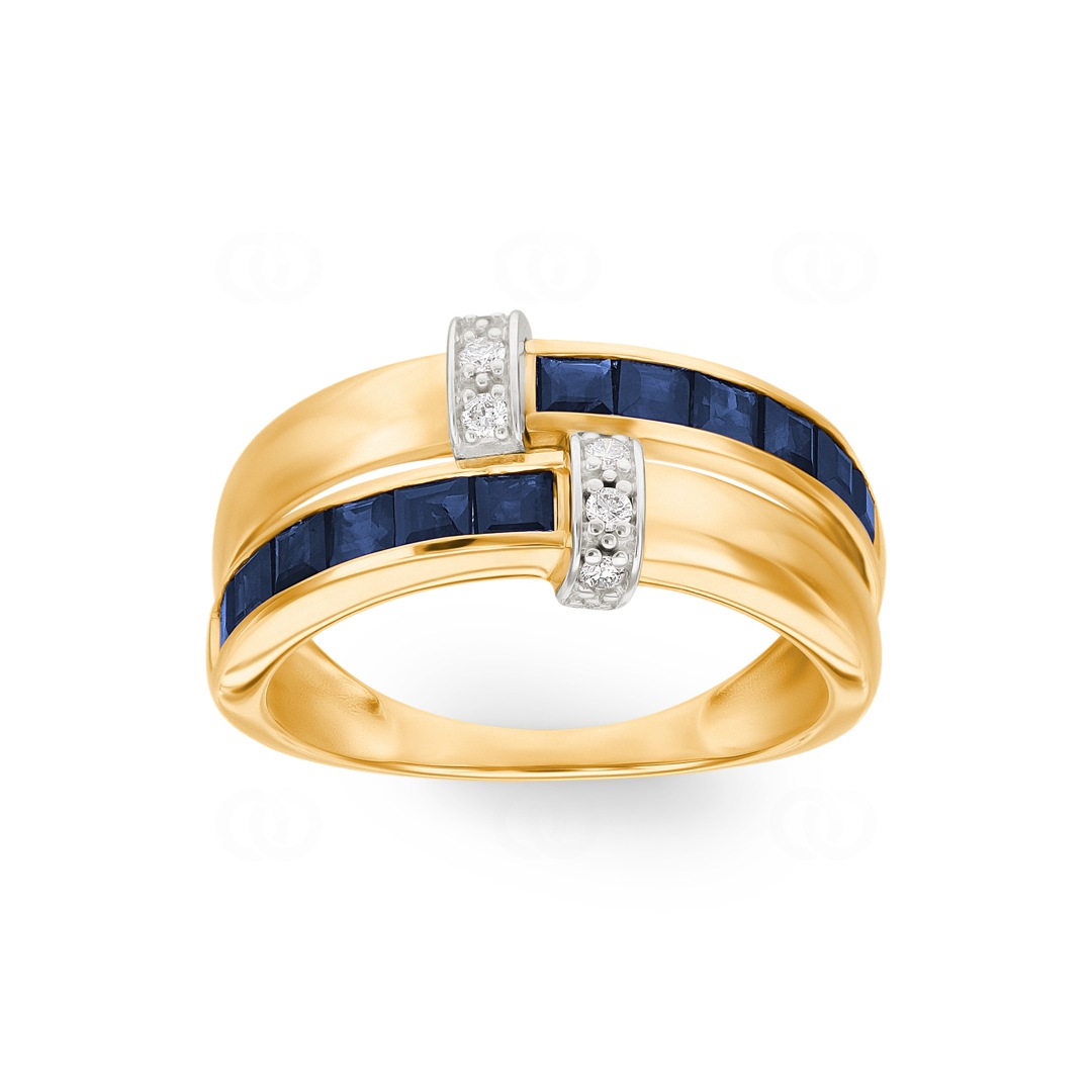 Damenring 750/18 K Gelbgold mit Saphiren 1.58ct. & Diamanten 0.07ct.