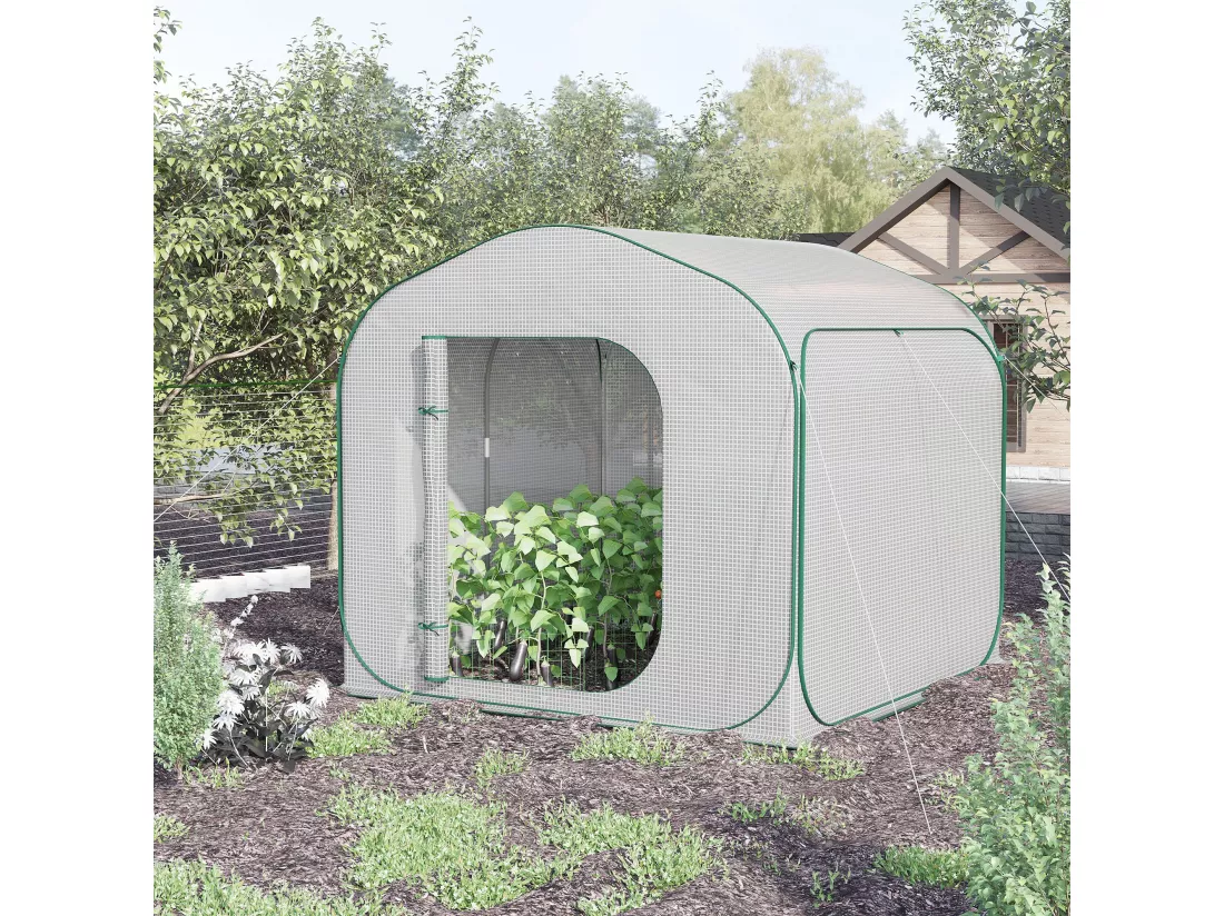 Serre pop-up - serre de jardin pop-up - porte zippée enroulable - dim. 2,08L x 2,08l x 1,95H m - sac transport inclus - PE blanc vert
