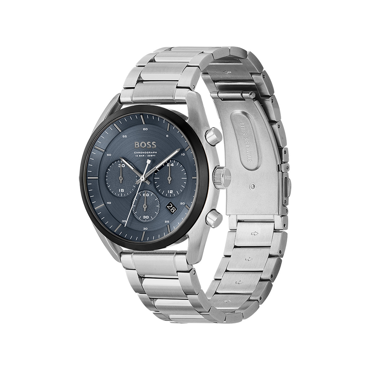 Montre BOSS sport lux homme chronographe, bracelet acier argent