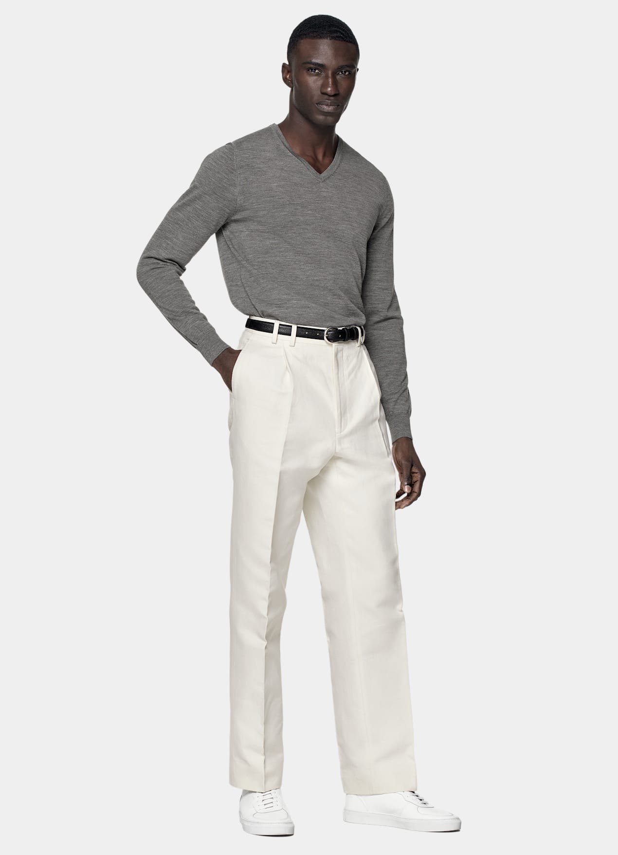 Pull col V Merino gris