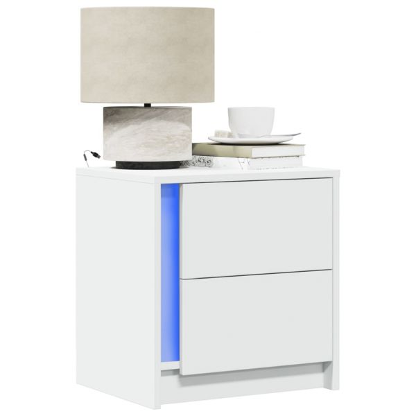 vidaXL Mesa de Cabeceira com Luzes led Derivados de Madeira Branco - 692665723