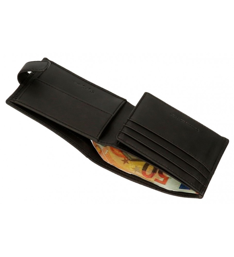 Carteira vertical Pepe Jeans Checkbox em couro preto com fecho de clique