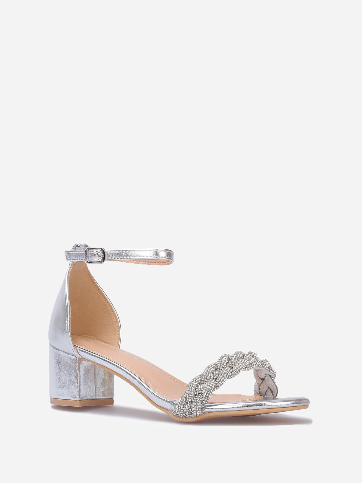 Sandales à bride tressée en strass- Argenté