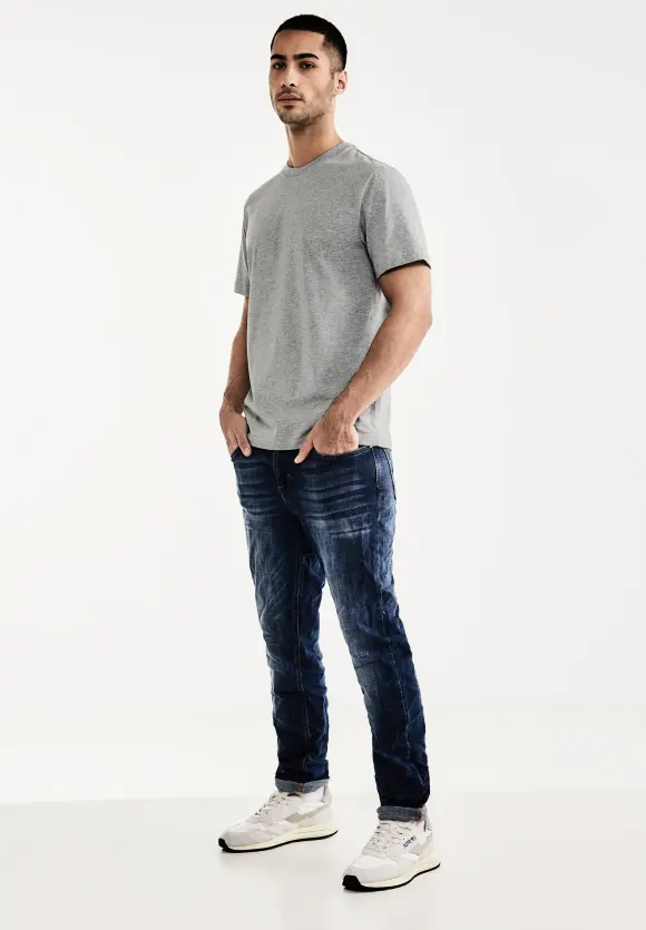 Basic T-Shirt in Unifarbe - cloud grey melange