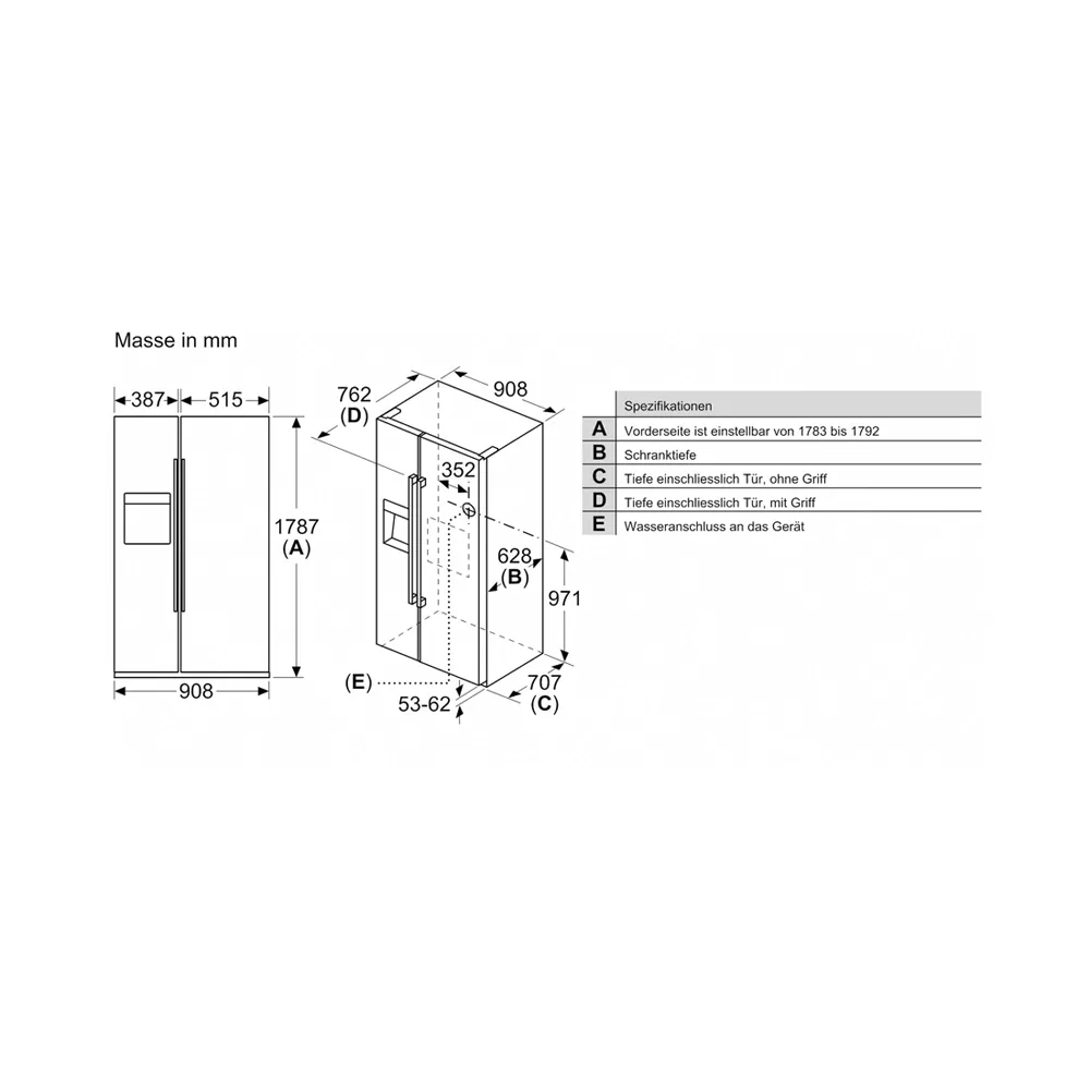 Siemens KA93GAIDP Food Center Side by Side 560 Liter, No Frost