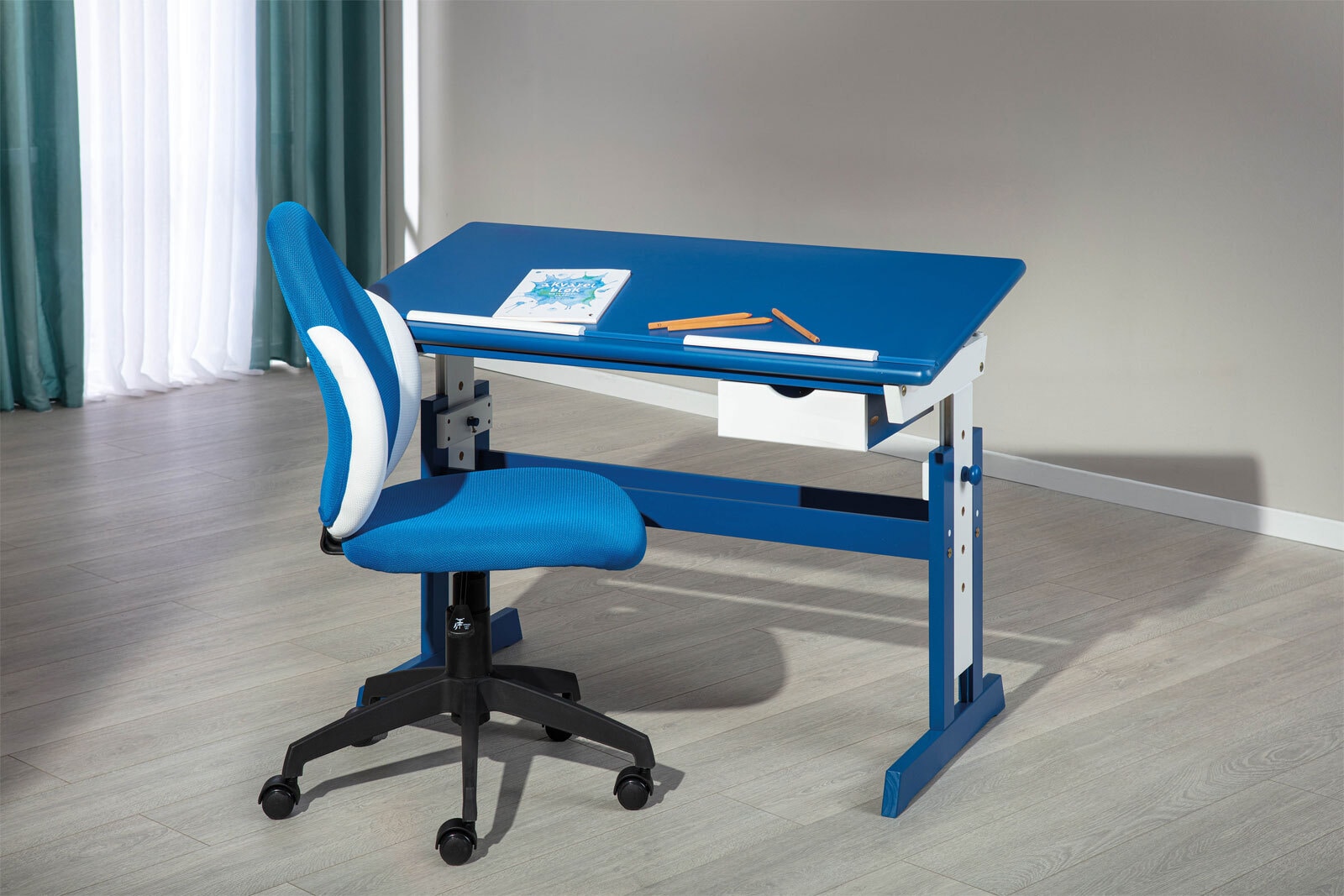 Kinder Schreibtisch David 109 x 55 cm Blau/Weiß