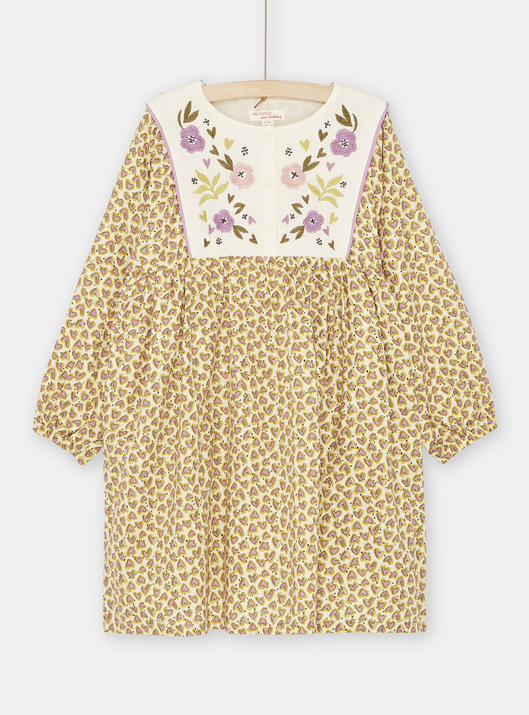 Robe écru, rose et vert fille