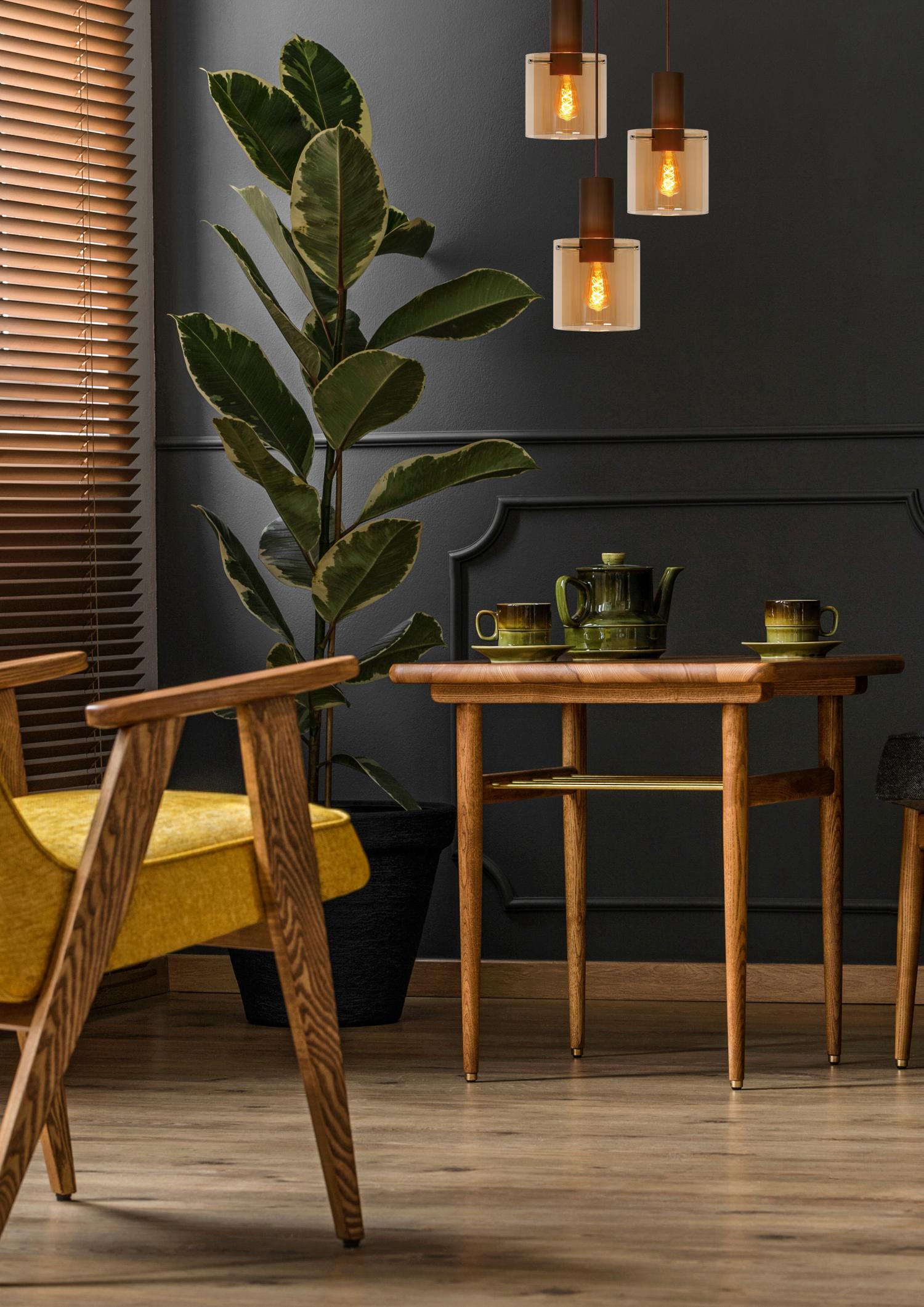 Toledo 3 cluster hanglamp rond amber