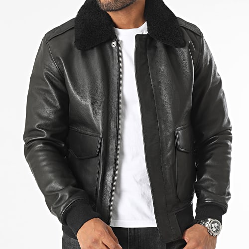 Veste Cuir Col Mouton LC2412 Noir