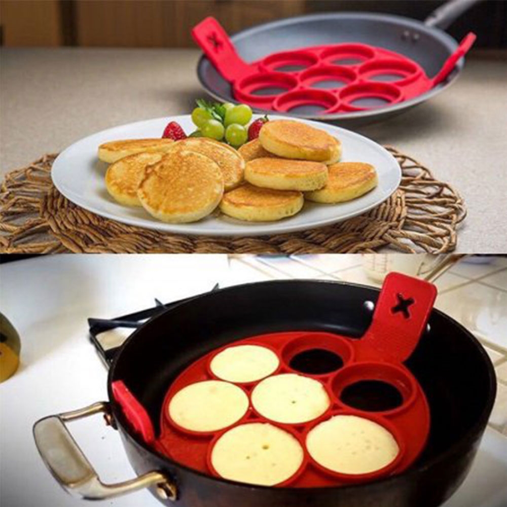 (7-fach) Silikon Pancake Maker Pfannkuchen Backform mit Anti-Haft Beschichtung  - Rund