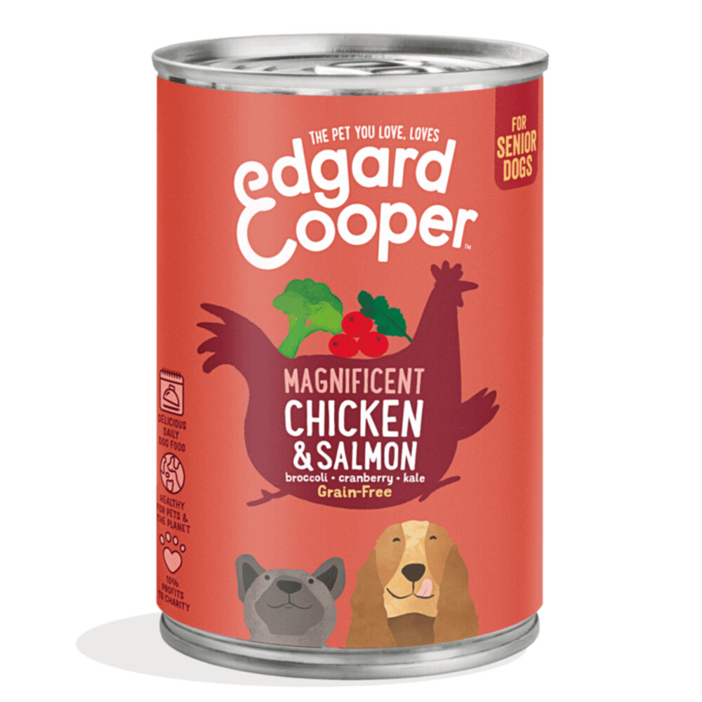6x Edgard & Cooper Blik Vers Vlees Senior Hondenvoer Kip - Zalm400 gr