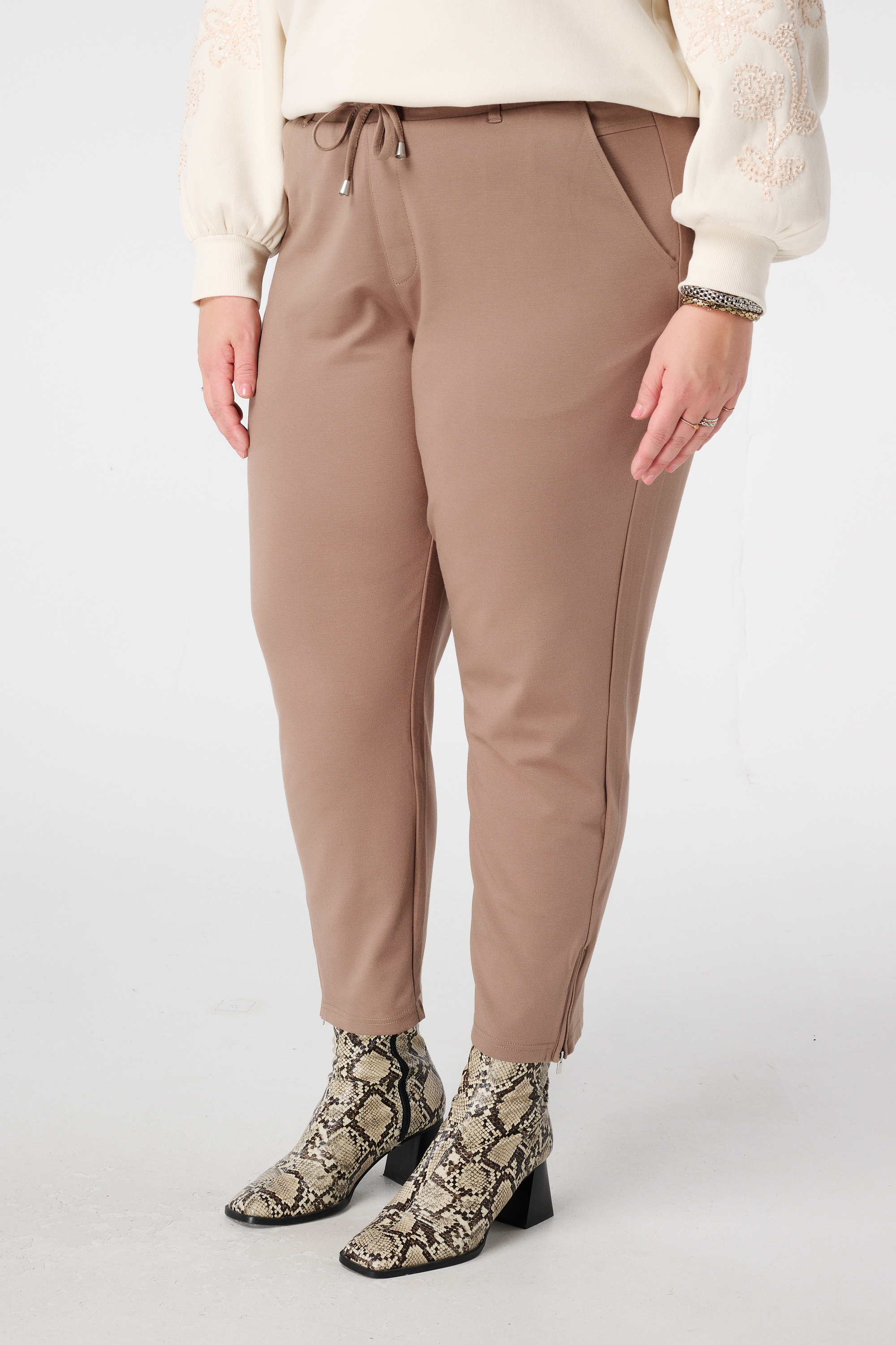 Broek met elastische tailleband Donker zand
