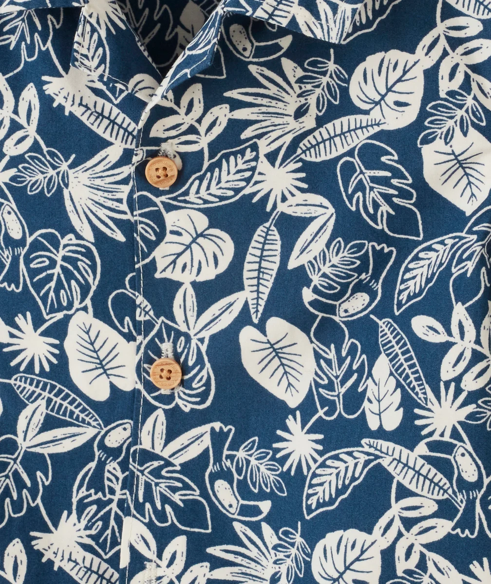CHEMISE BÉBÉ GARÇON À MANCHES COURTES BLEU IMPRIMÉ FLEURI