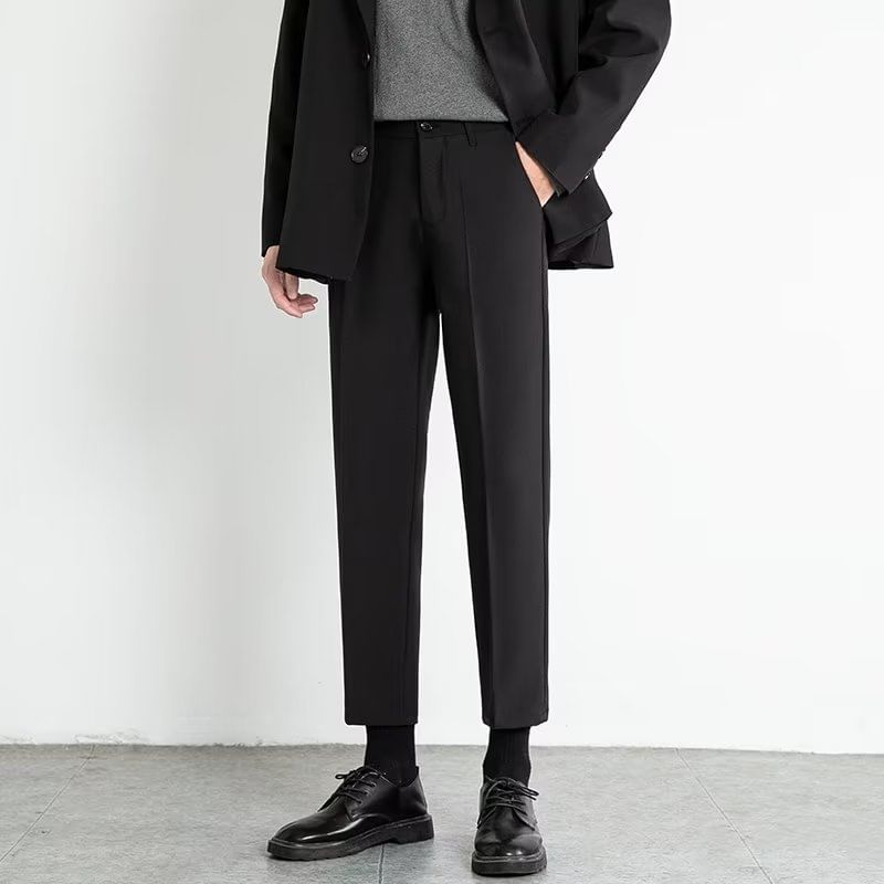 Naideth - Mid Rise Plain Cropped Straight Leg Dress Pants