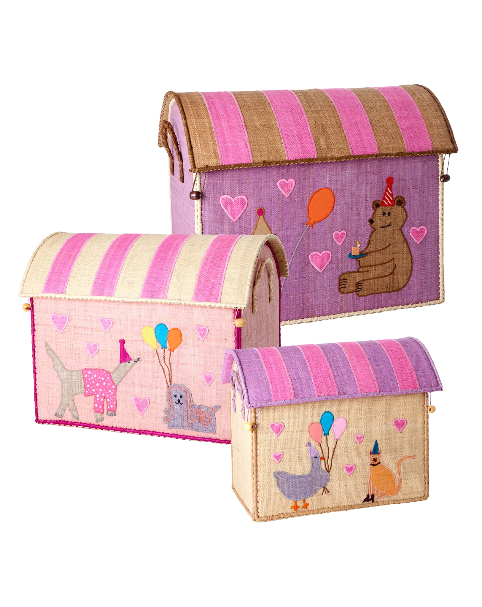 Raffia-Spielzeugkiste HAPPY ANIMALS 3er Set in bunt