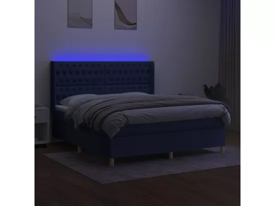 Sommier tapissier avec matelas et LED Bleu 160x200 cm Tissu