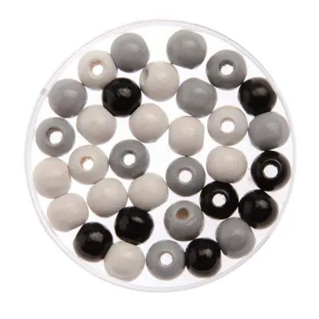 Glorex Holzperlen Mix schwarz/grau/weiss 47 Stück