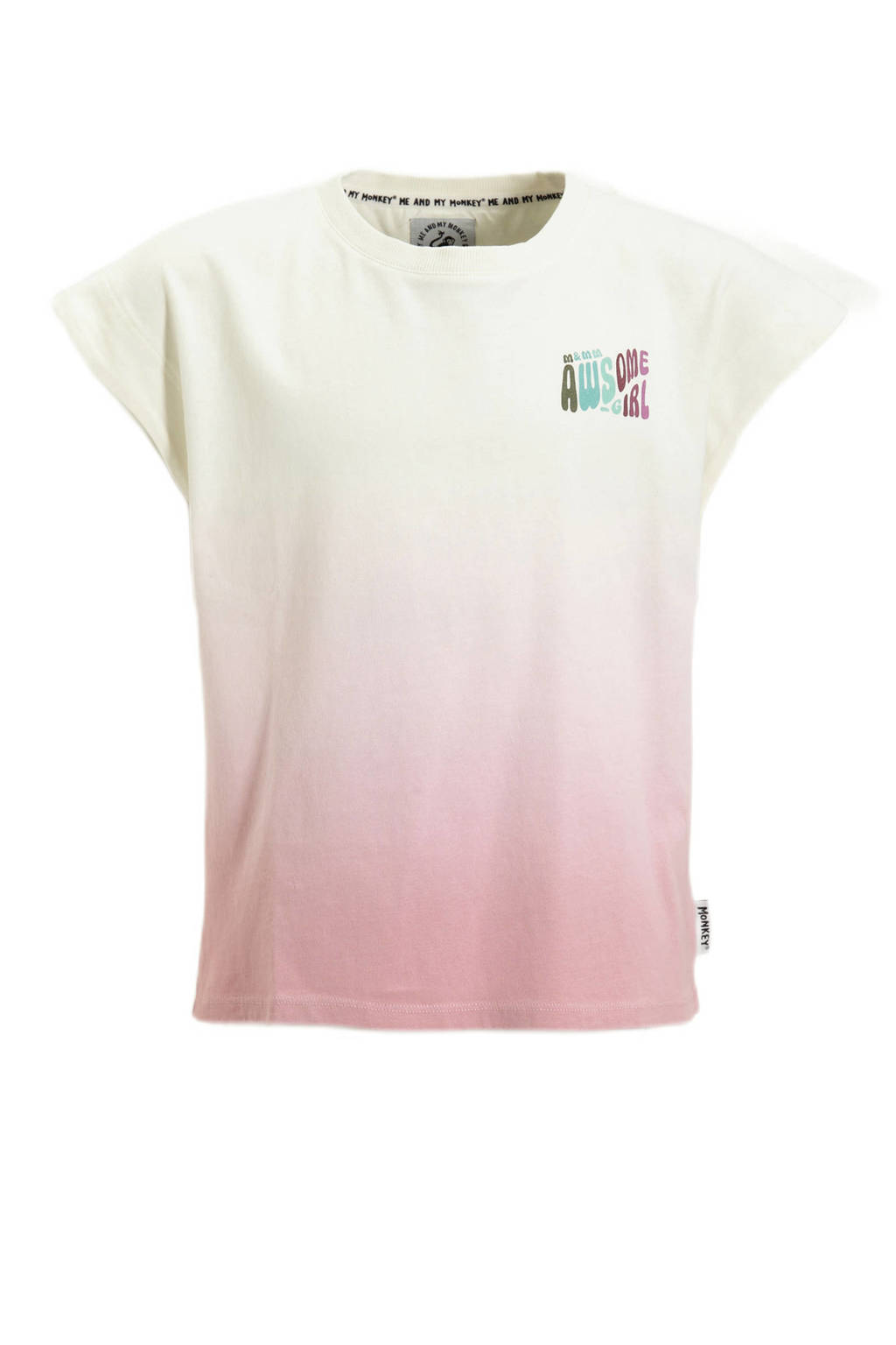 Me & My Monkey dip dye T-shirt Pluk wit/roze