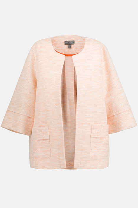 Jacke, meliert, offene Form, Rundhals, 3/4-Arm